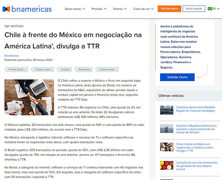 Chile  frente do Mxico em negociao na Amrica Latina, divulga a TTR